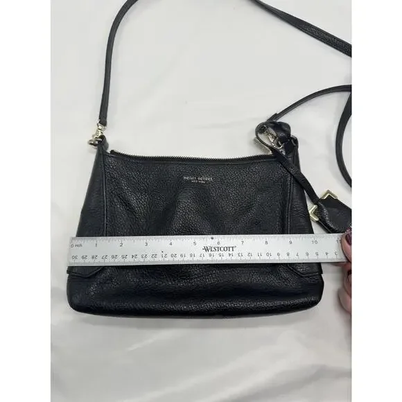 Henri Bendel Crossbody Bag Womens Small Black Pebbled Leather Zip Shoulder Purse - Picture 9 of 11